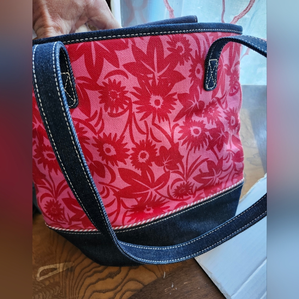 Tommy Hilfiger Red Floral Tote with Blue Trim